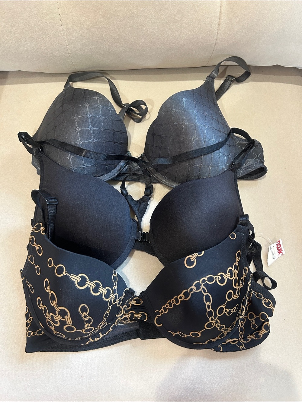 Women’s Black Chain Print Push-Up Bra - Pack of 3